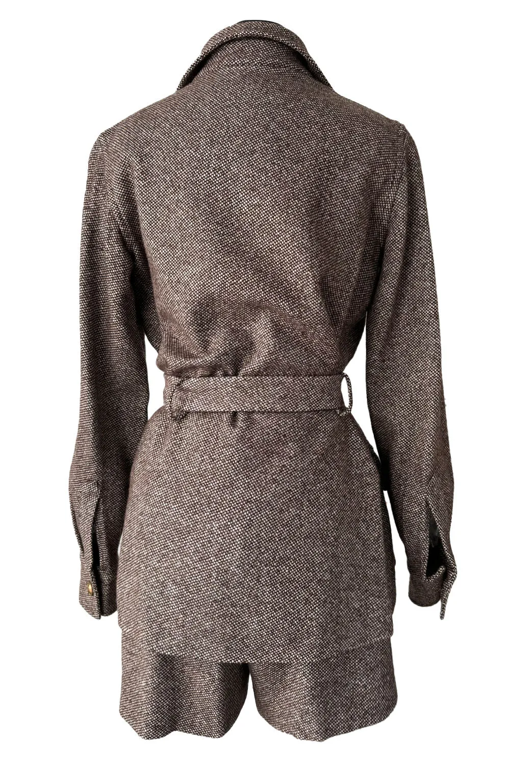 Best 1970s Valentino Four Pocket Tie Belt Jacket  w Tailored Shorts Set & Gold V Logo Buttons