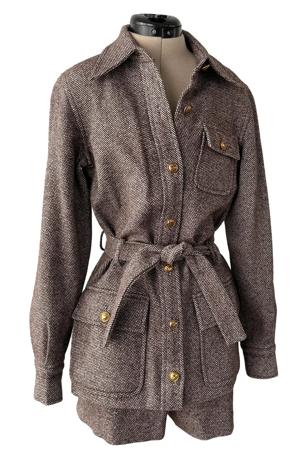 Best 1970s Valentino Four Pocket Tie Belt Jacket  w Tailored Shorts Set & Gold V Logo Buttons