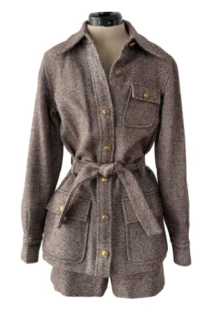 Best 1970s Valentino Four Pocket Tie Belt Jacket  w Tailored Shorts Set & Gold V Logo Buttons