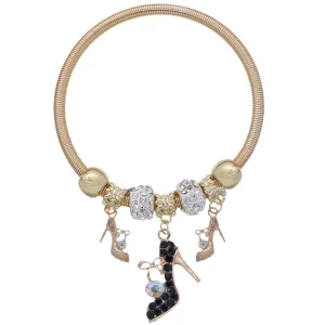 Black Fireball High Heel Shoe Charm Stretch Bracelet