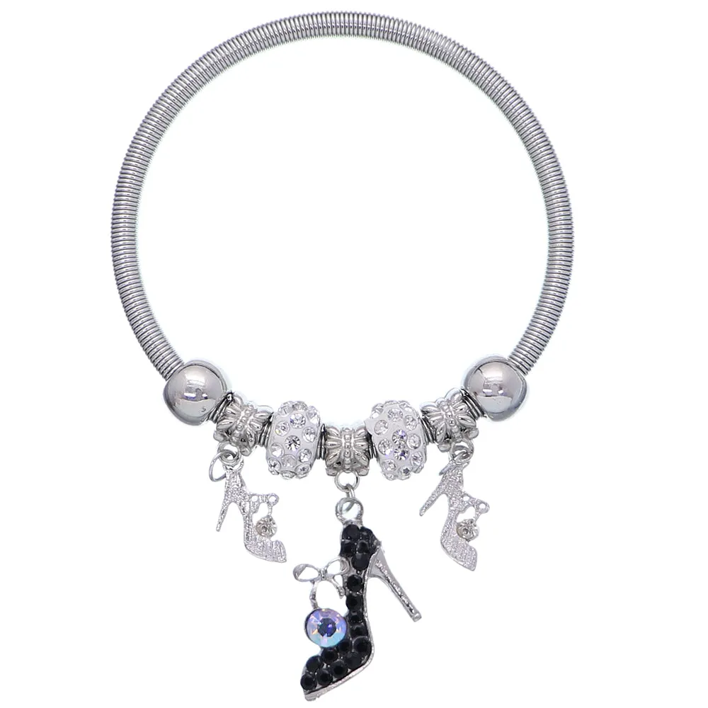 Black Fireball High Heel Shoe Charm Stretch Bracelet