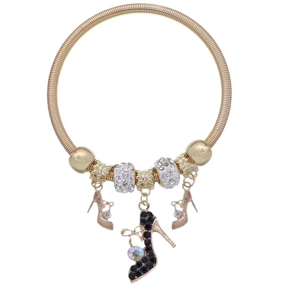Black Fireball High Heel Shoe Charm Stretch Bracelet