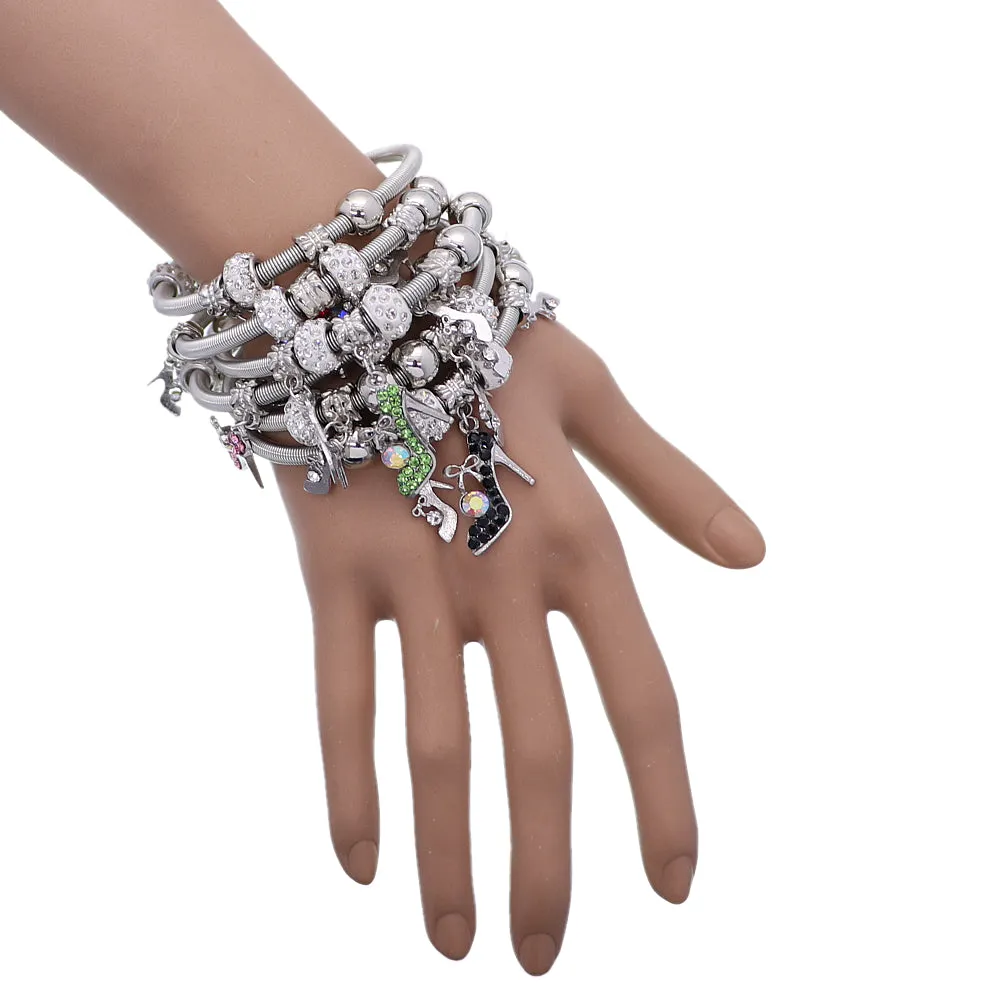 Black Fireball High Heel Shoe Charm Stretch Bracelet