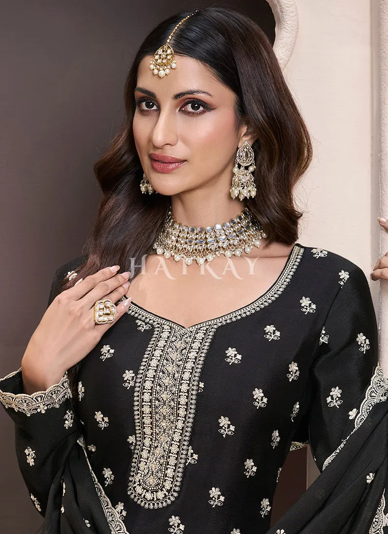 Black Reshamkari Embroidery Sharara Suit