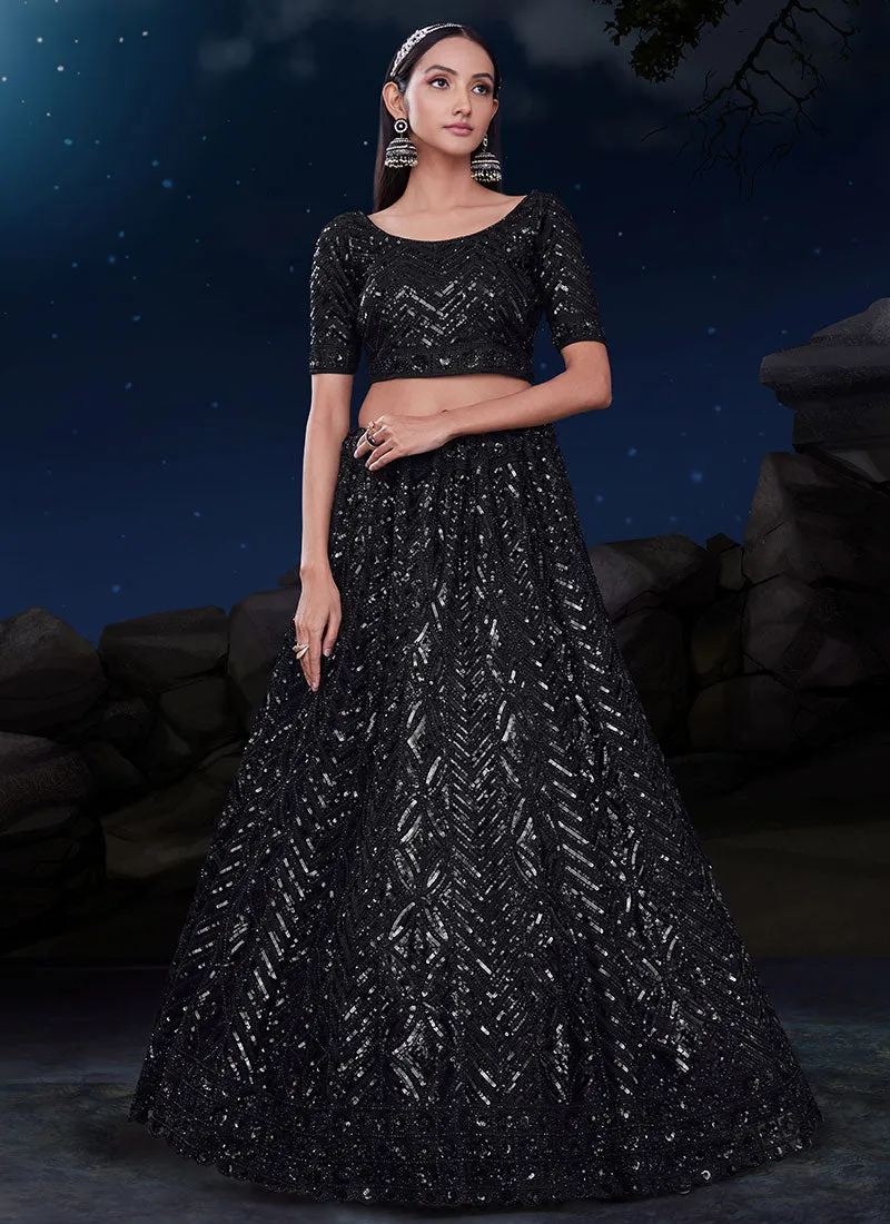 Black Sequence Embroidery Designer Wedding Lehenga Choli