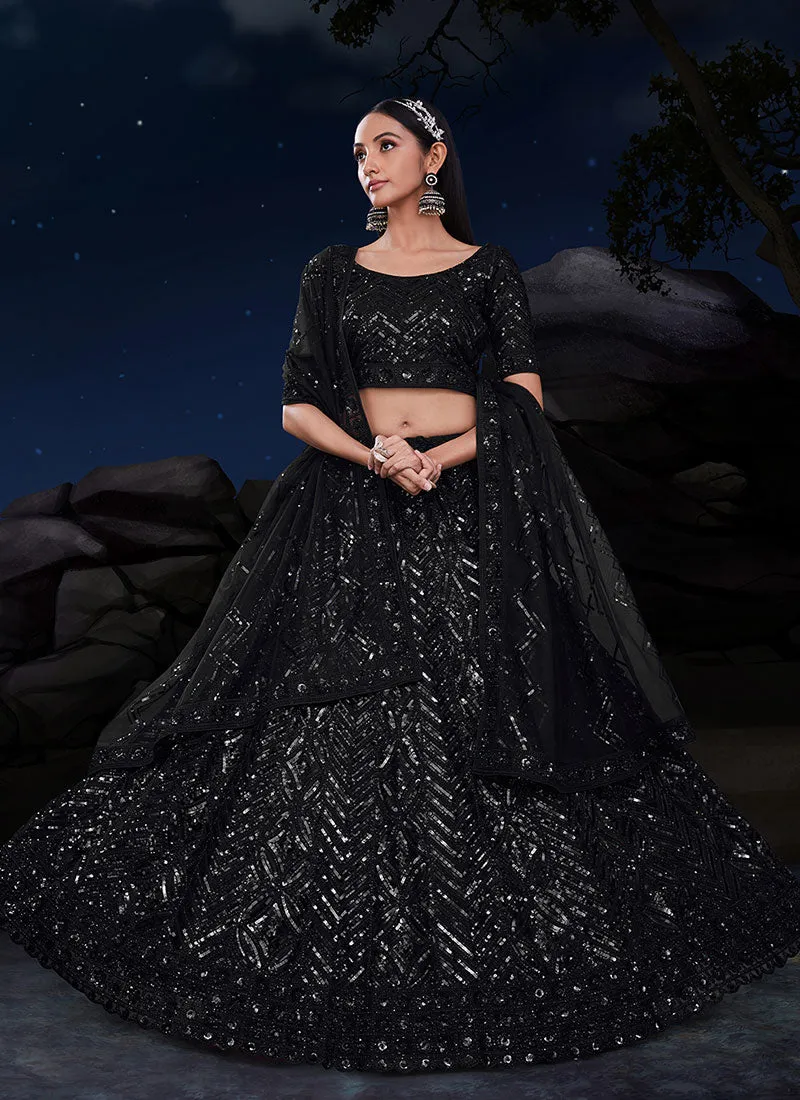 Black Sequence Embroidery Designer Wedding Lehenga Choli