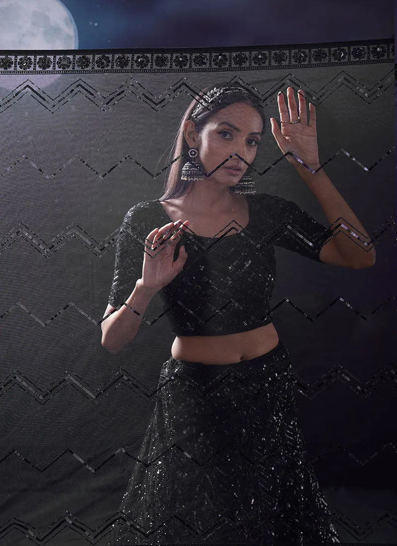 Black Sequence Embroidery Designer Wedding Lehenga Choli