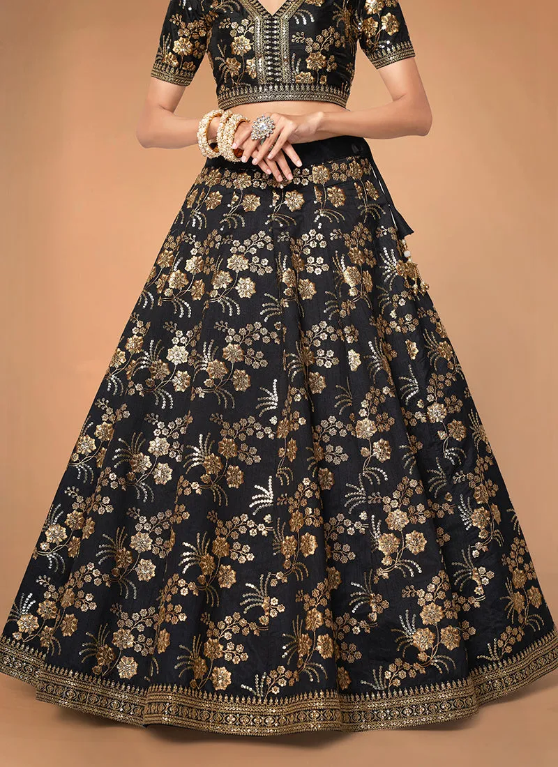 Black Sequence Embroidery Festive Lehenga Choli