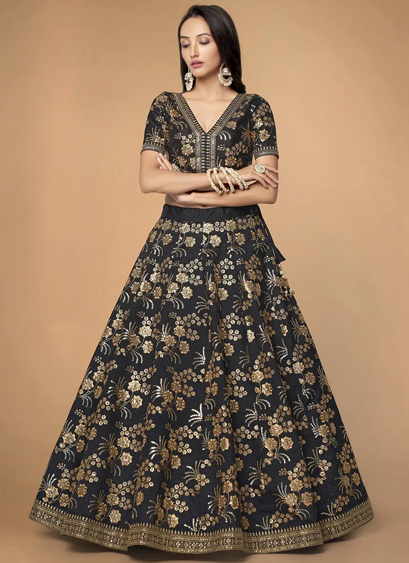 Black Sequence Embroidery Festive Lehenga Choli