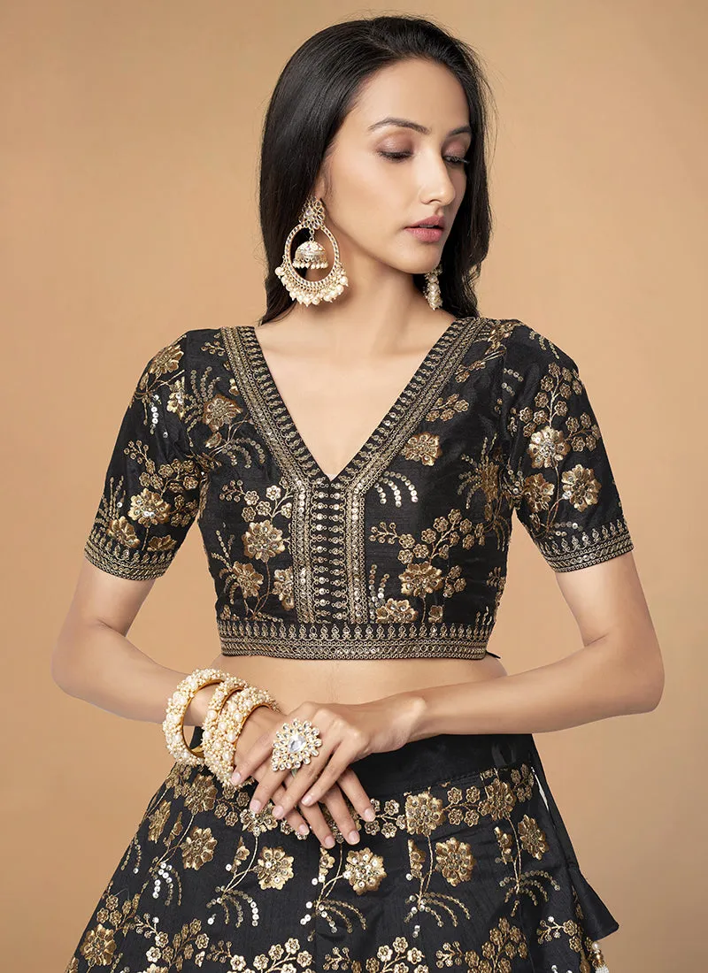 Black Sequence Embroidery Festive Lehenga Choli