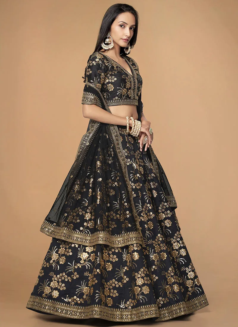 Black Sequence Embroidery Festive Lehenga Choli