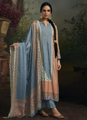 Blue And Orange Chikankari Embroidery Salwar Kameez Suit