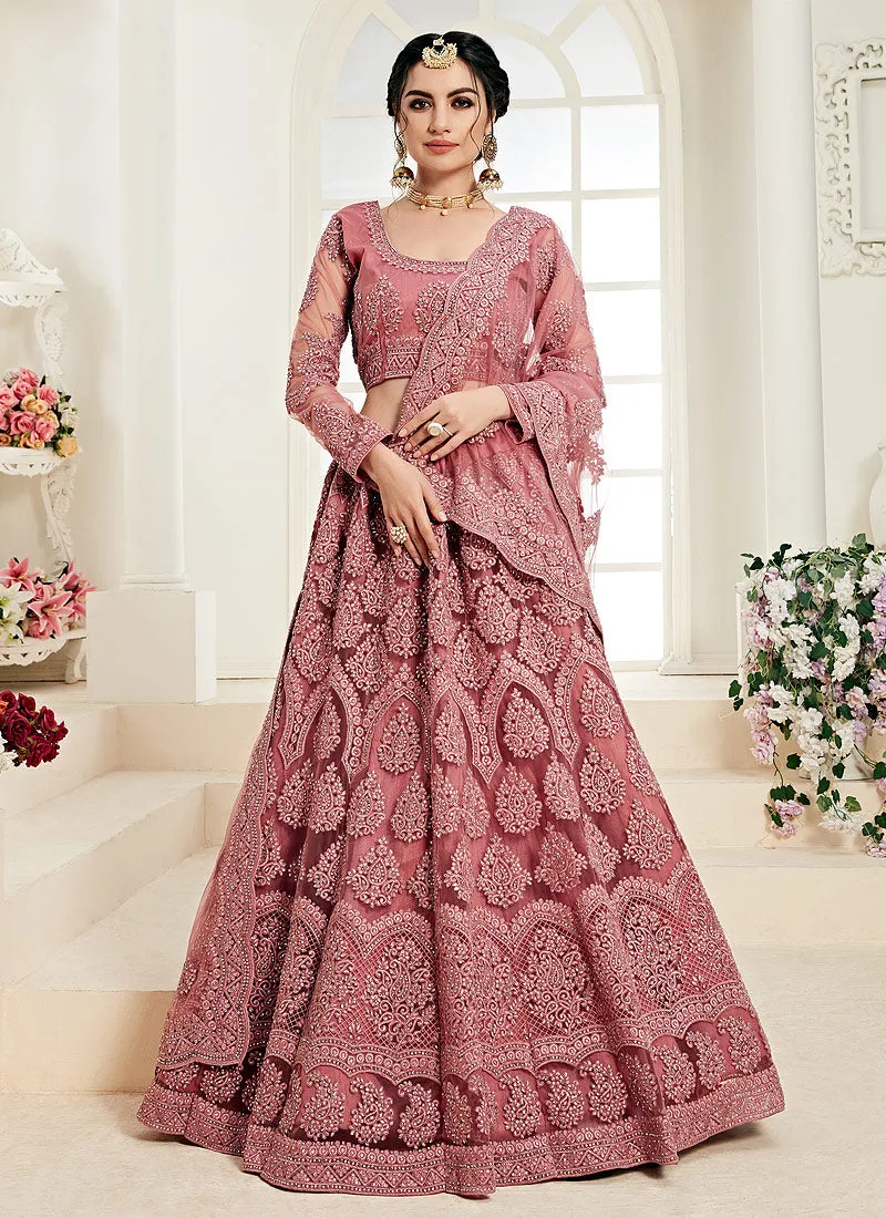 Blush Pink Pearl Embroidered Wedding Lehenga Choli
