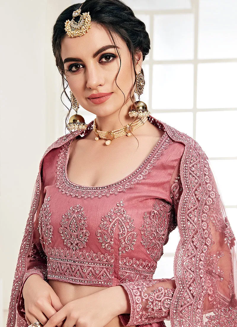 Blush Pink Pearl Embroidered Wedding Lehenga Choli