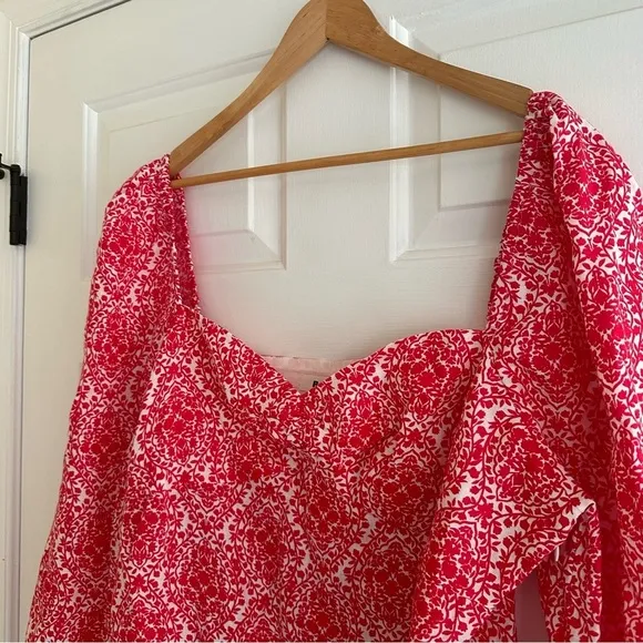Boden Linen Long Puff Sleeve Mini Shift Dress Pop Peony Vine Terrace 16-18 Long