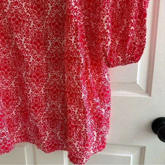 Boden Linen Long Puff Sleeve Mini Shift Dress Pop Peony Vine Terrace 16-18 Long