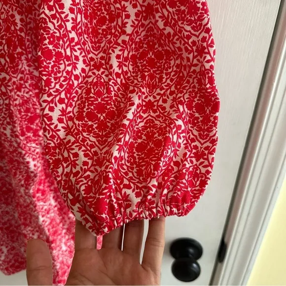 Boden Linen Long Puff Sleeve Mini Shift Dress Pop Peony Vine Terrace 16-18 Long