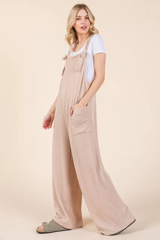 BomBom Knot It Up Wide Leg Overalls Dust Storm