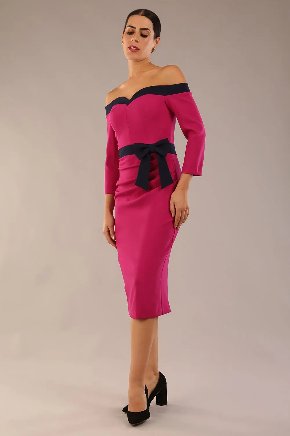 Brittany Off Shoulder Bow detail Pencil Dress