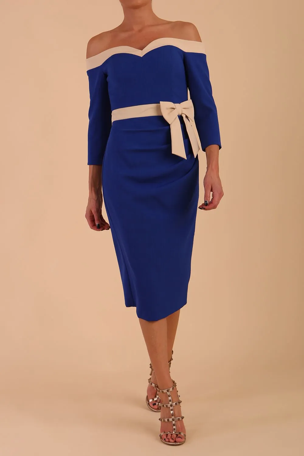 Brittany Off Shoulder Bow detail Pencil Dress
