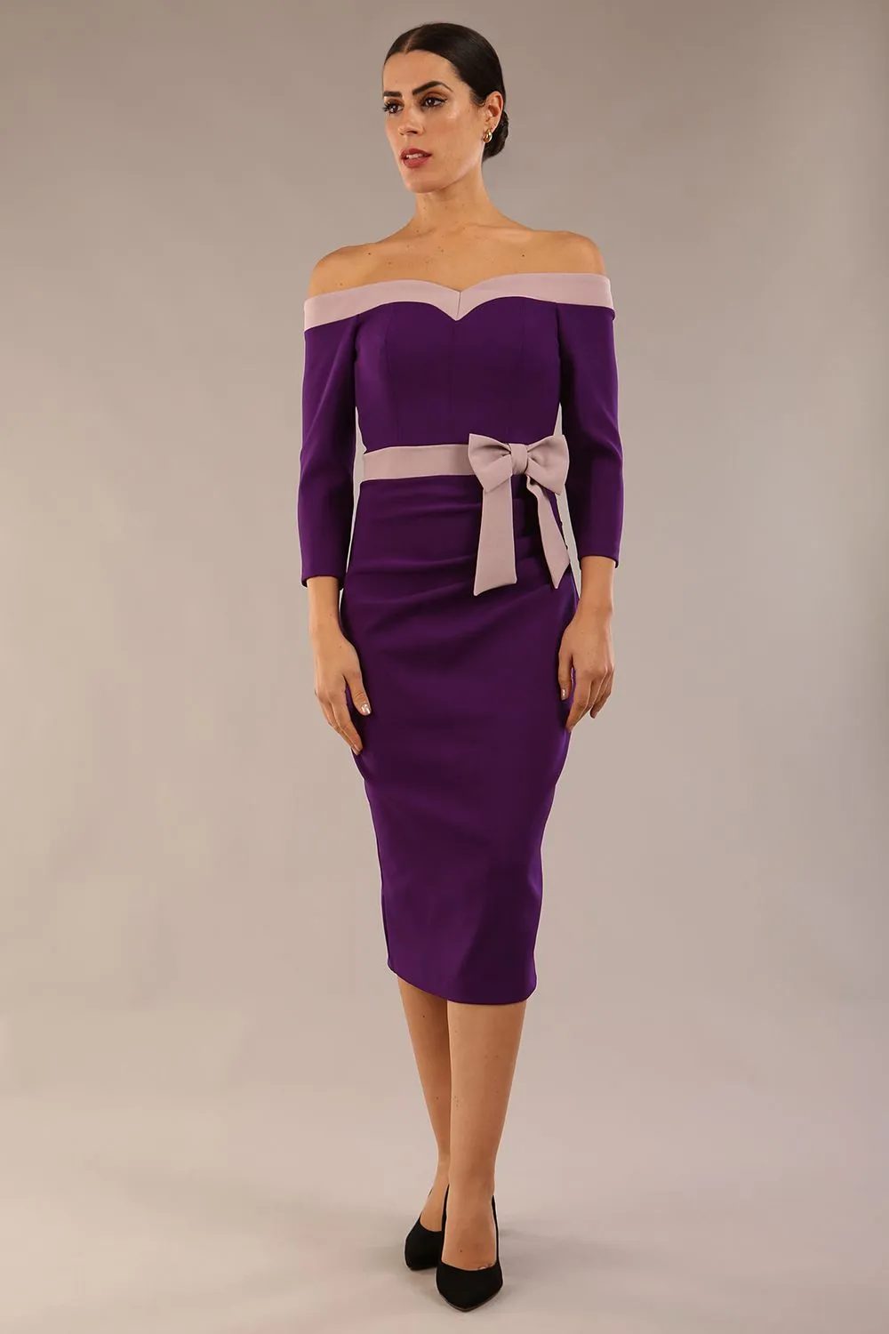 Brittany Off Shoulder Bow detail Pencil Dress