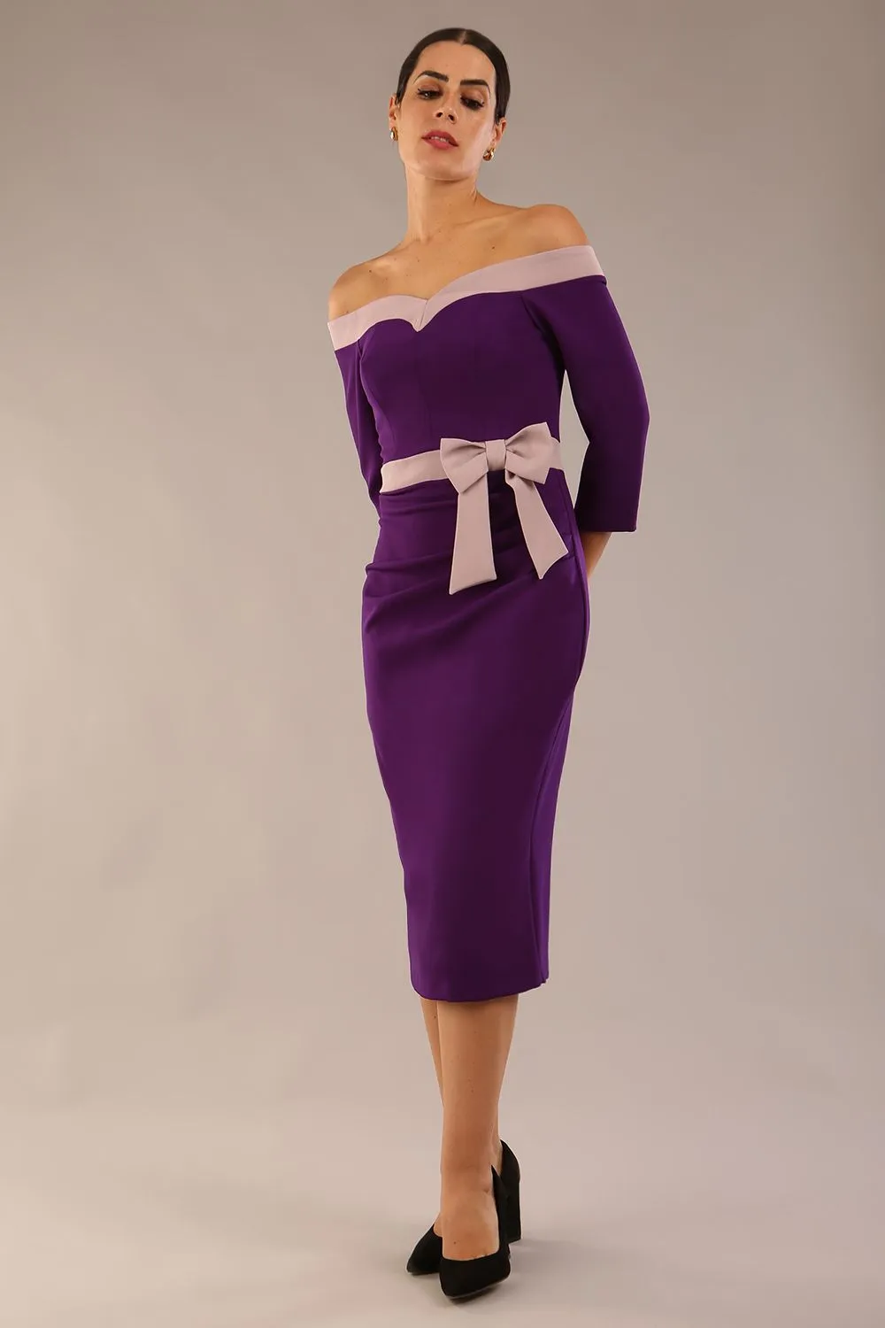 Brittany Off Shoulder Bow detail Pencil Dress