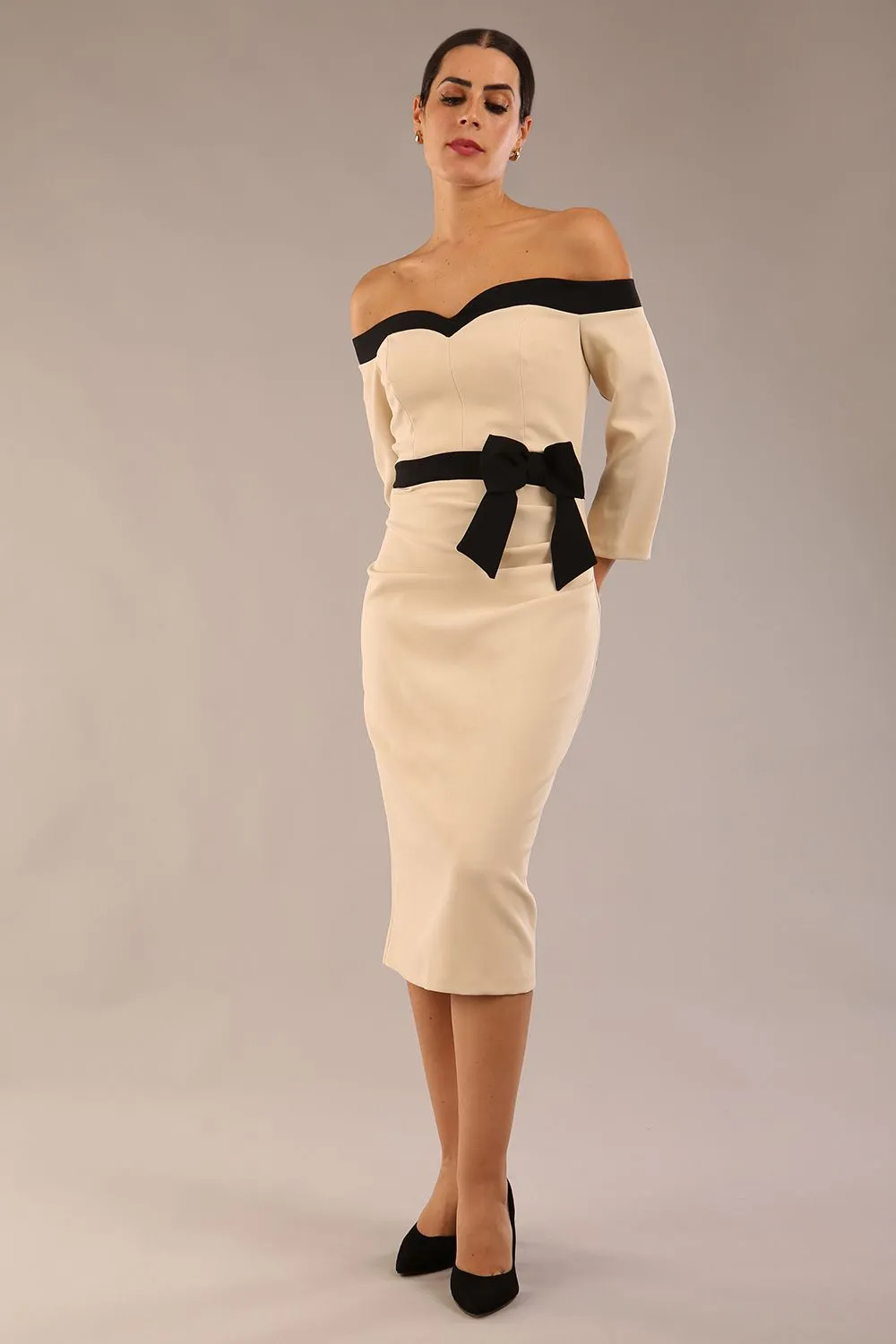 Brittany Off Shoulder Bow detail Pencil Dress