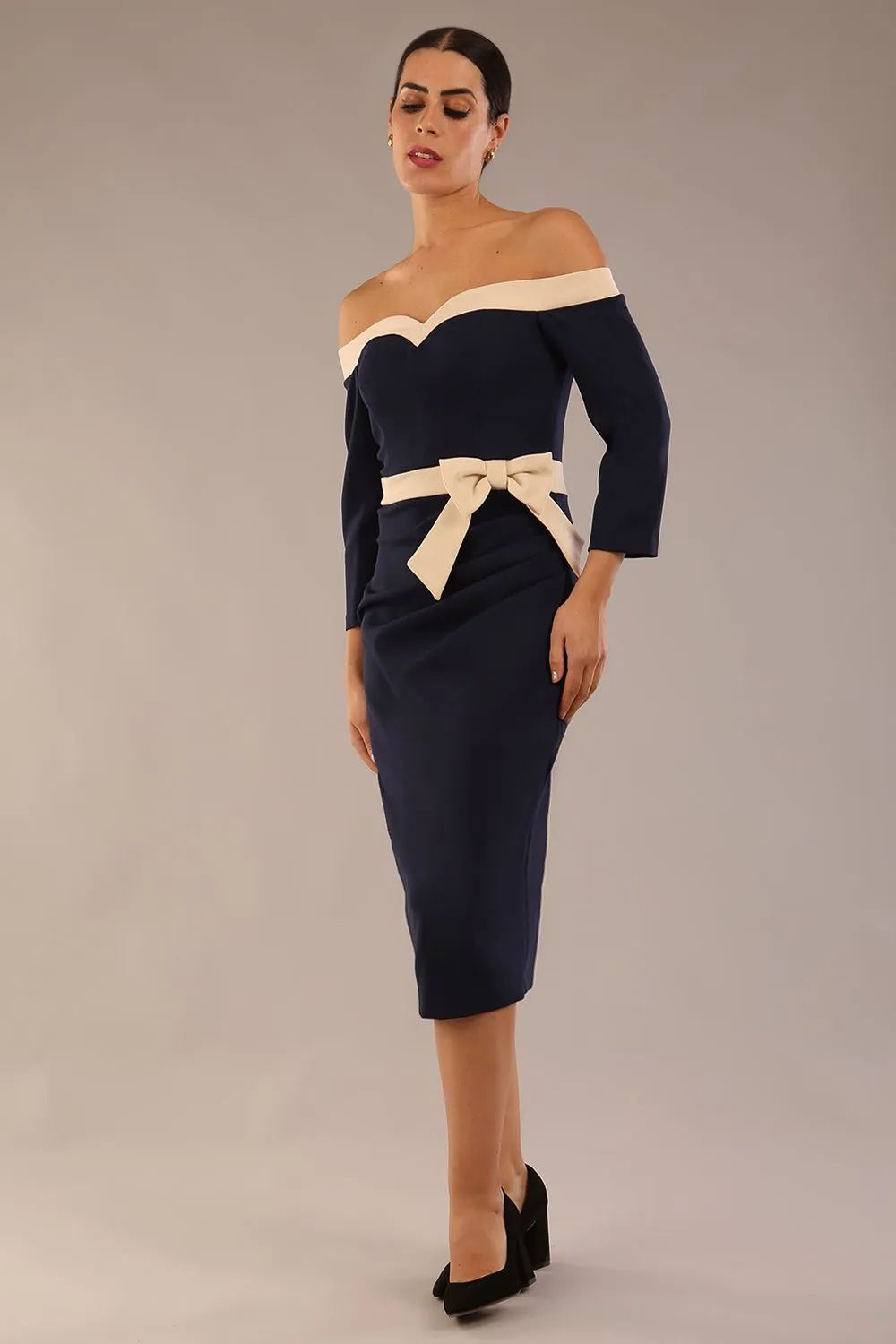 Brittany Off Shoulder Bow detail Pencil Dress