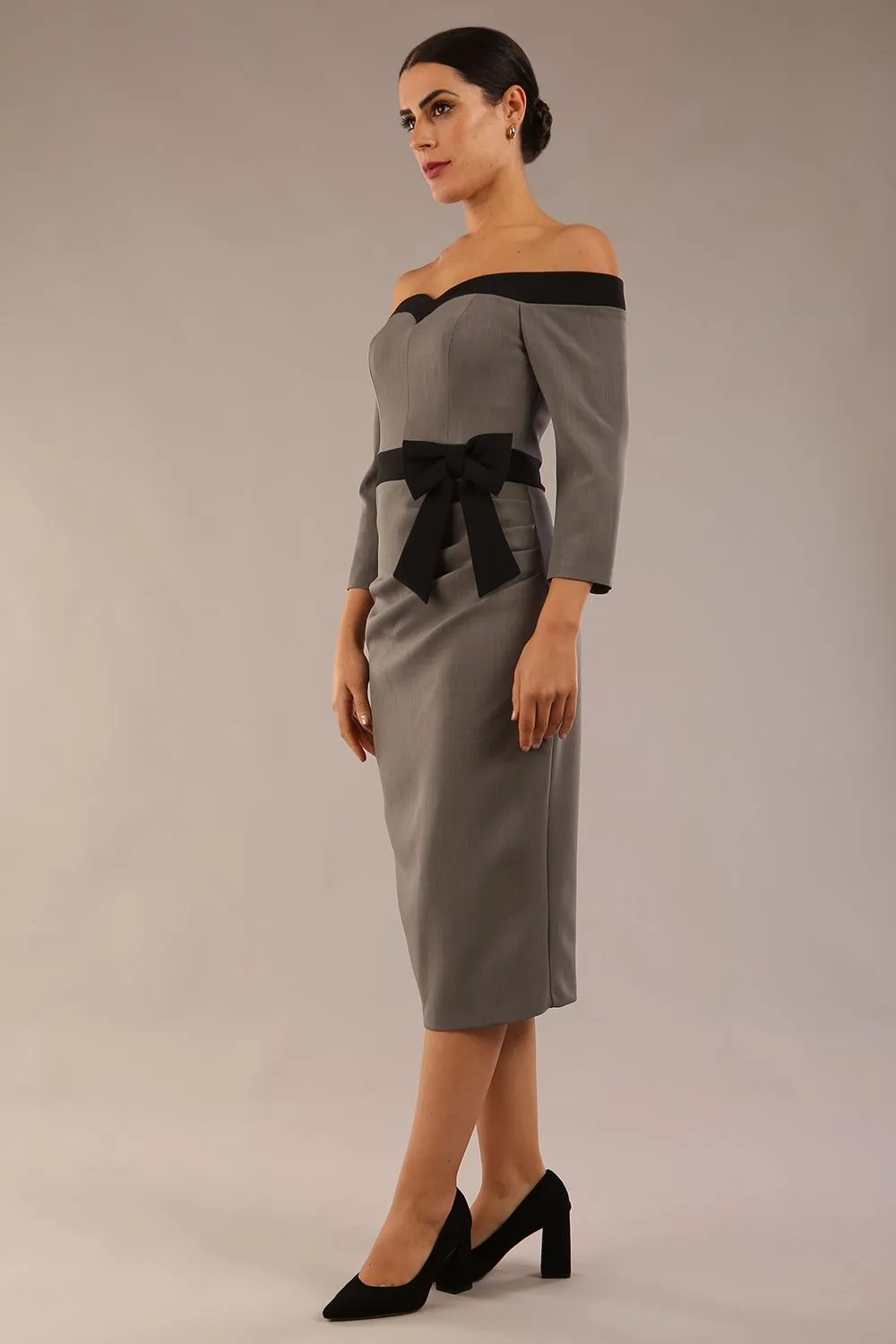 Brittany Off Shoulder Bow detail Pencil Dress
