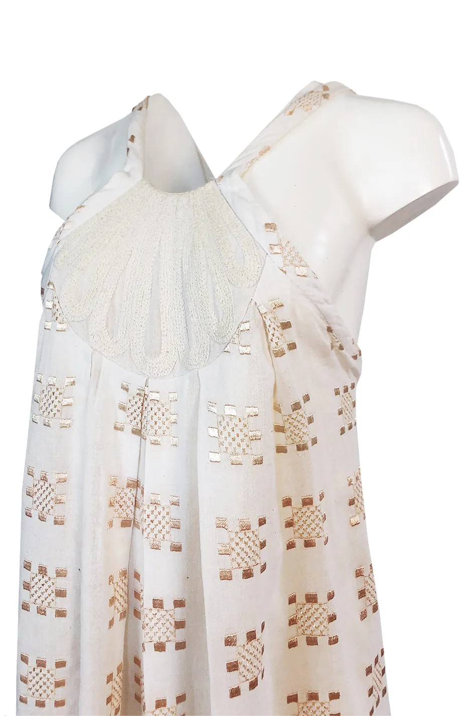 c.1971 Bill Gibb Embroidered Ivory Cotton Gauze Dress & Jacket Set