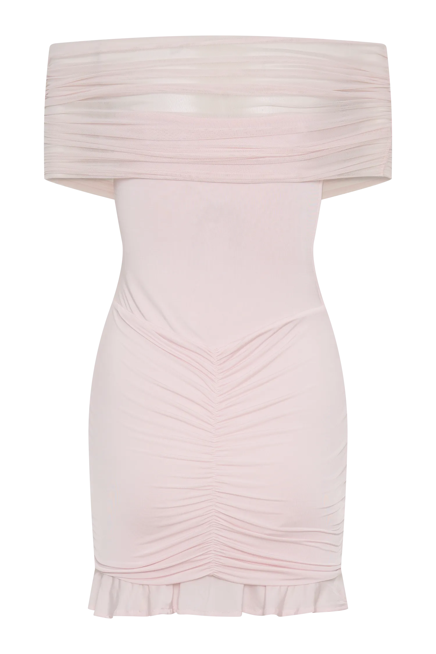 Caspian Slinky And Mesh Off Shoulder Mini Dress - Pale Pink