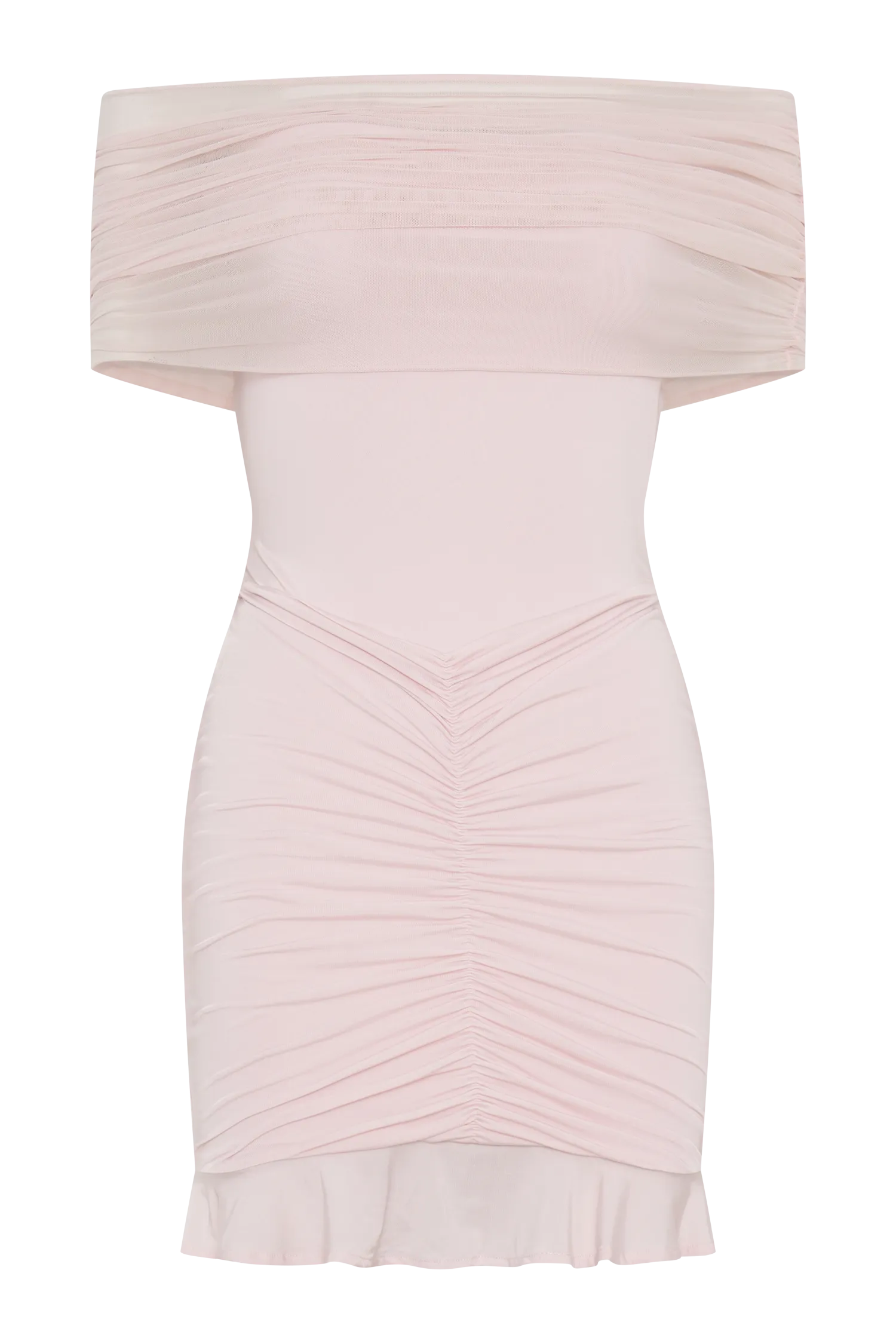 Caspian Slinky And Mesh Off Shoulder Mini Dress - Pale Pink