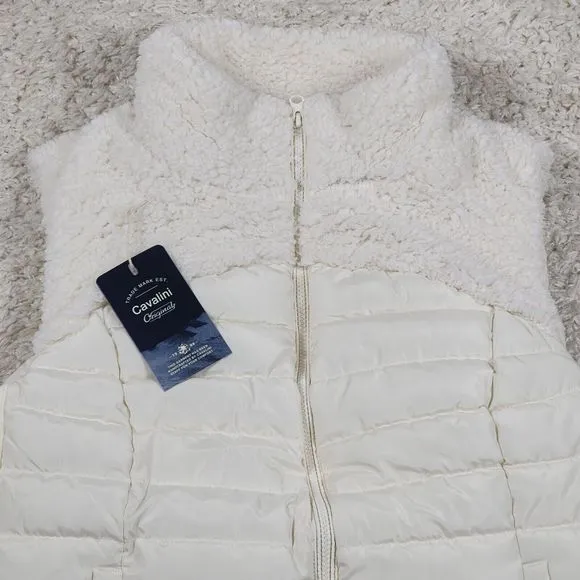 Cavalini Fleece Vest Womens 1X Ivory Zip Logo Sherpa Outerwear Puffer Hiking Top