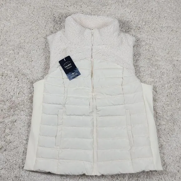 Cavalini Fleece Vest Womens 1X Ivory Zip Logo Sherpa Outerwear Puffer Hiking Top
