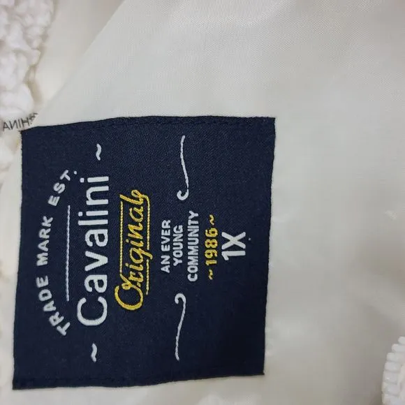 Cavalini Fleece Vest Womens 1X Ivory Zip Logo Sherpa Outerwear Puffer Hiking Top