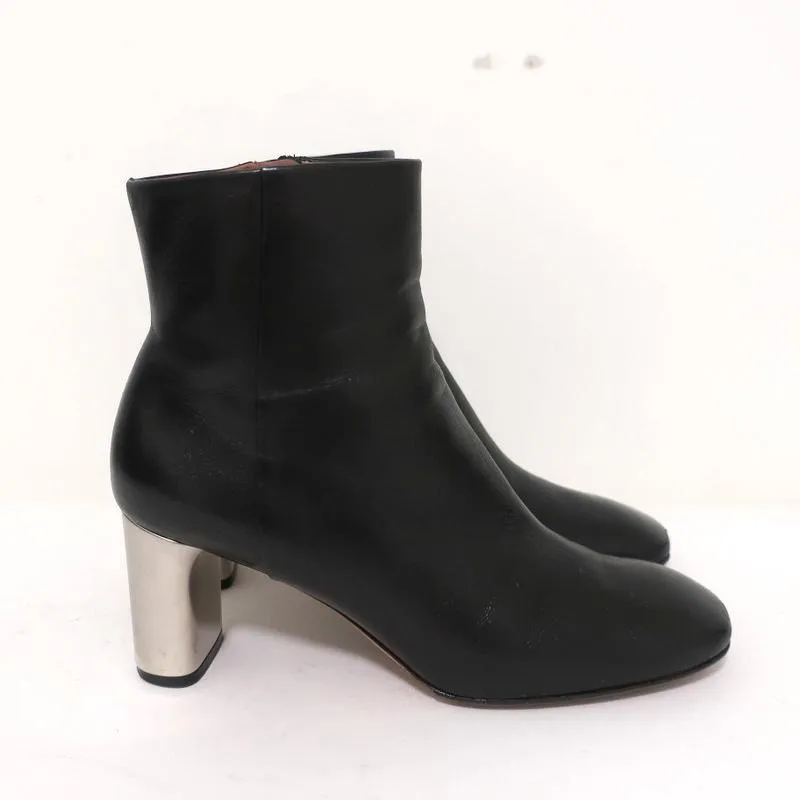 Celine Bam Bam Ankle Boots Black Leather Size 37 Metal Heel Booties
