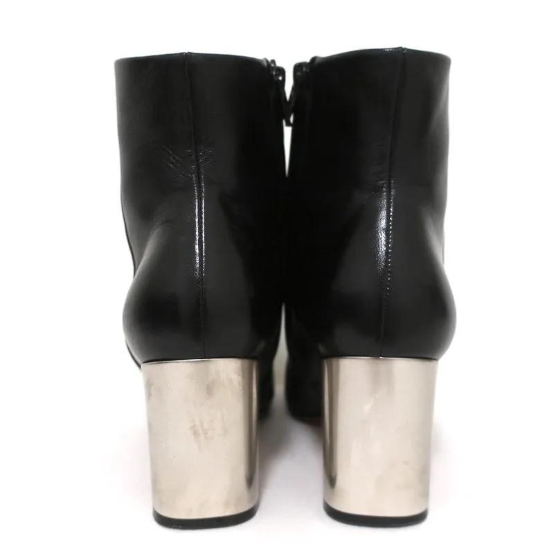 Celine Bam Bam Ankle Boots Black Leather Size 37 Metal Heel Booties