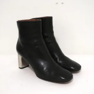 Celine Bam Bam Ankle Boots Black Leather Size 37 Metal Heel Booties