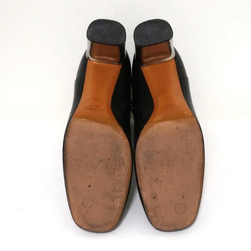 Celine Bam Bam Ankle Boots Black Leather Size 37 Metal Heel Booties