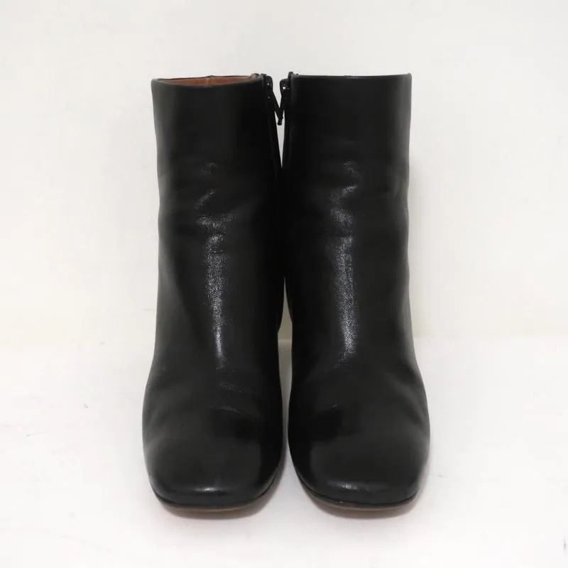 Celine Bam Bam Ankle Boots Black Leather Size 37 Metal Heel Booties