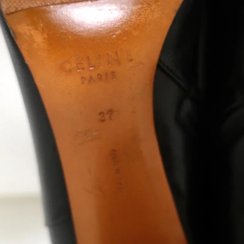Celine Bam Bam Ankle Boots Black Leather Size 37 Metal Heel Booties