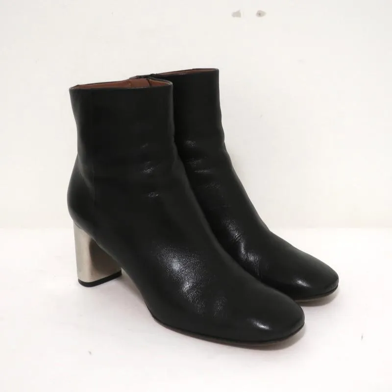 Celine Bam Bam Ankle Boots Black Leather Size 37 Metal Heel Booties