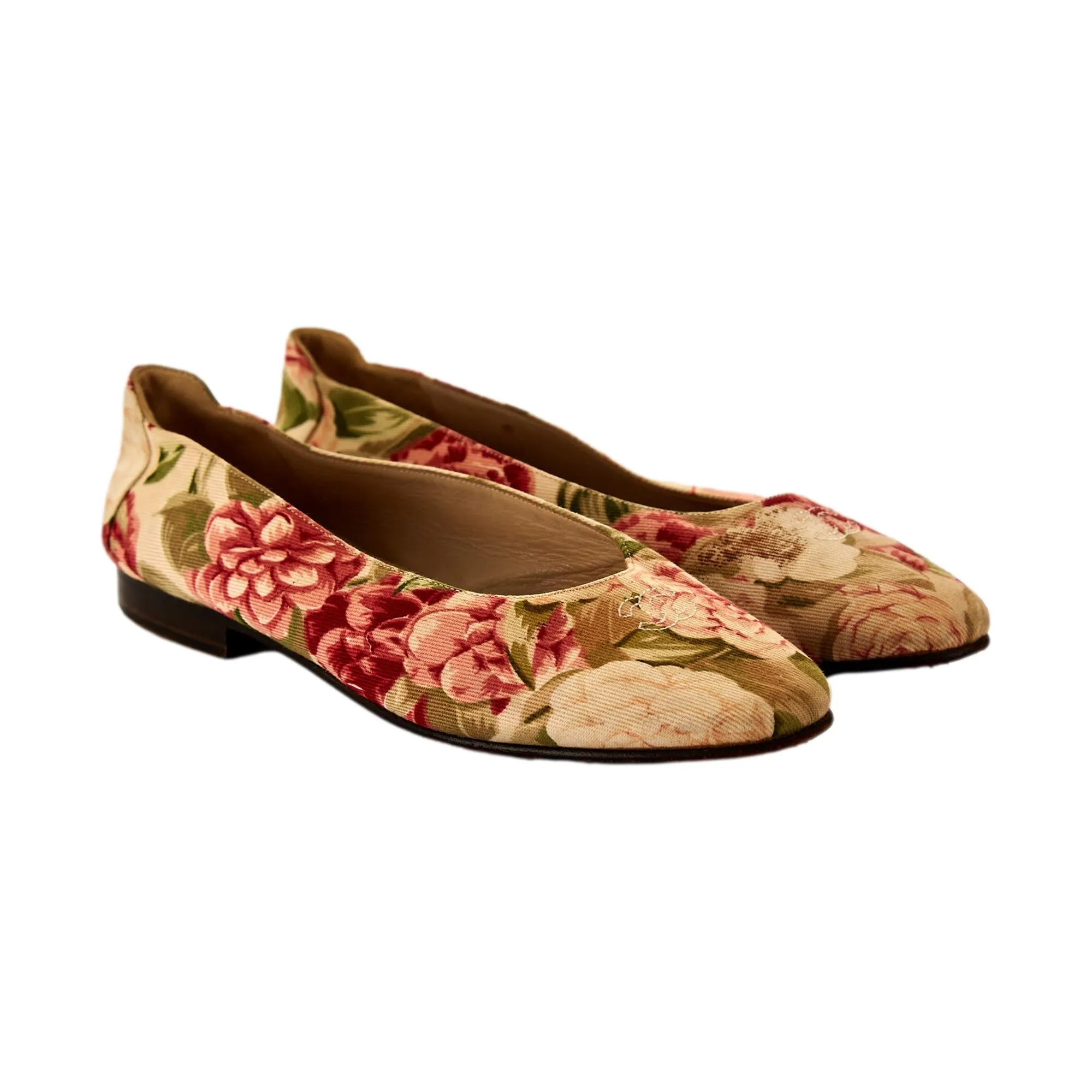 Chanel Floral Print Logo Flats