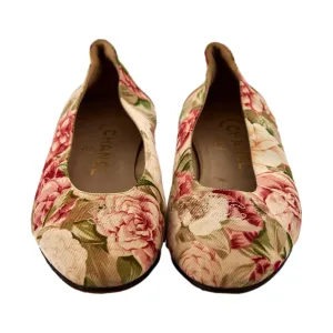 Chanel Floral Print Logo Flats