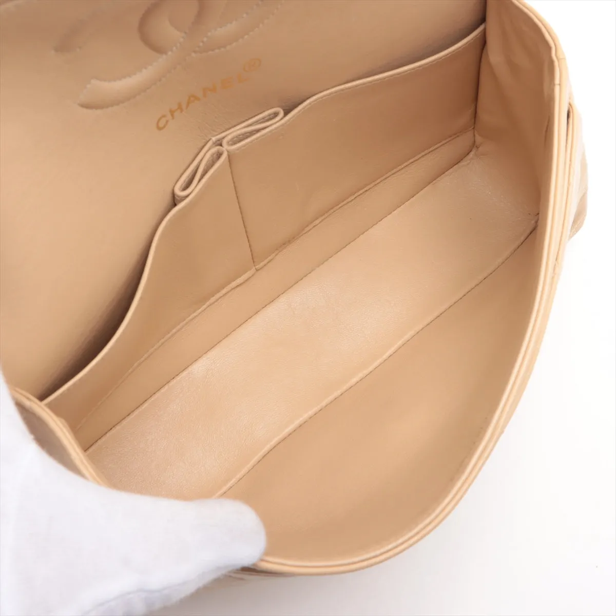 Chanel Matelasse 25 Lambskin Double Flap Double Chain Bag Beige Gold Metal Fittings 4163336 A01112  #2427