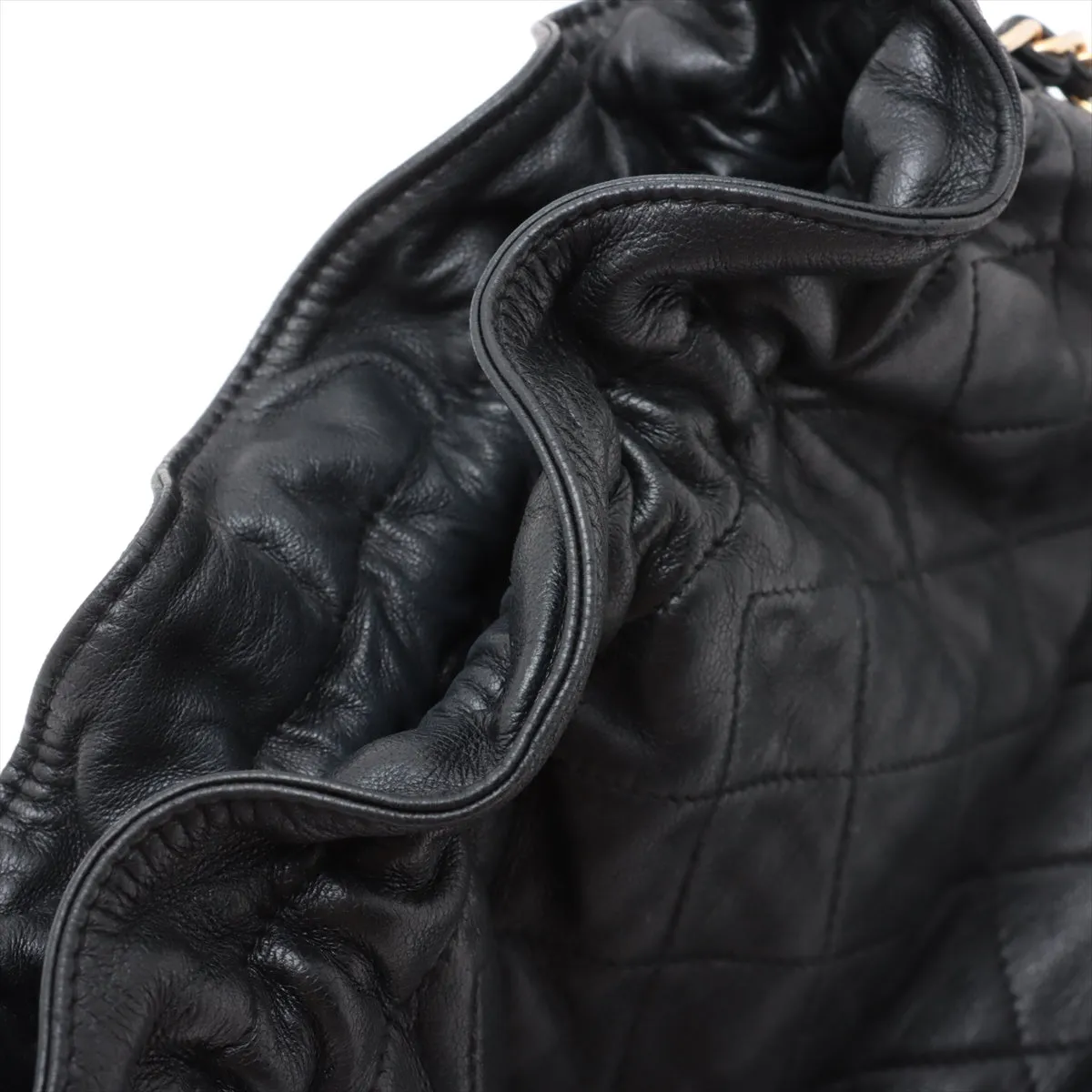 Chanel Matelasse Lambskin Drawstring Bucket Bag Black Gold Metal Fittings  #2505