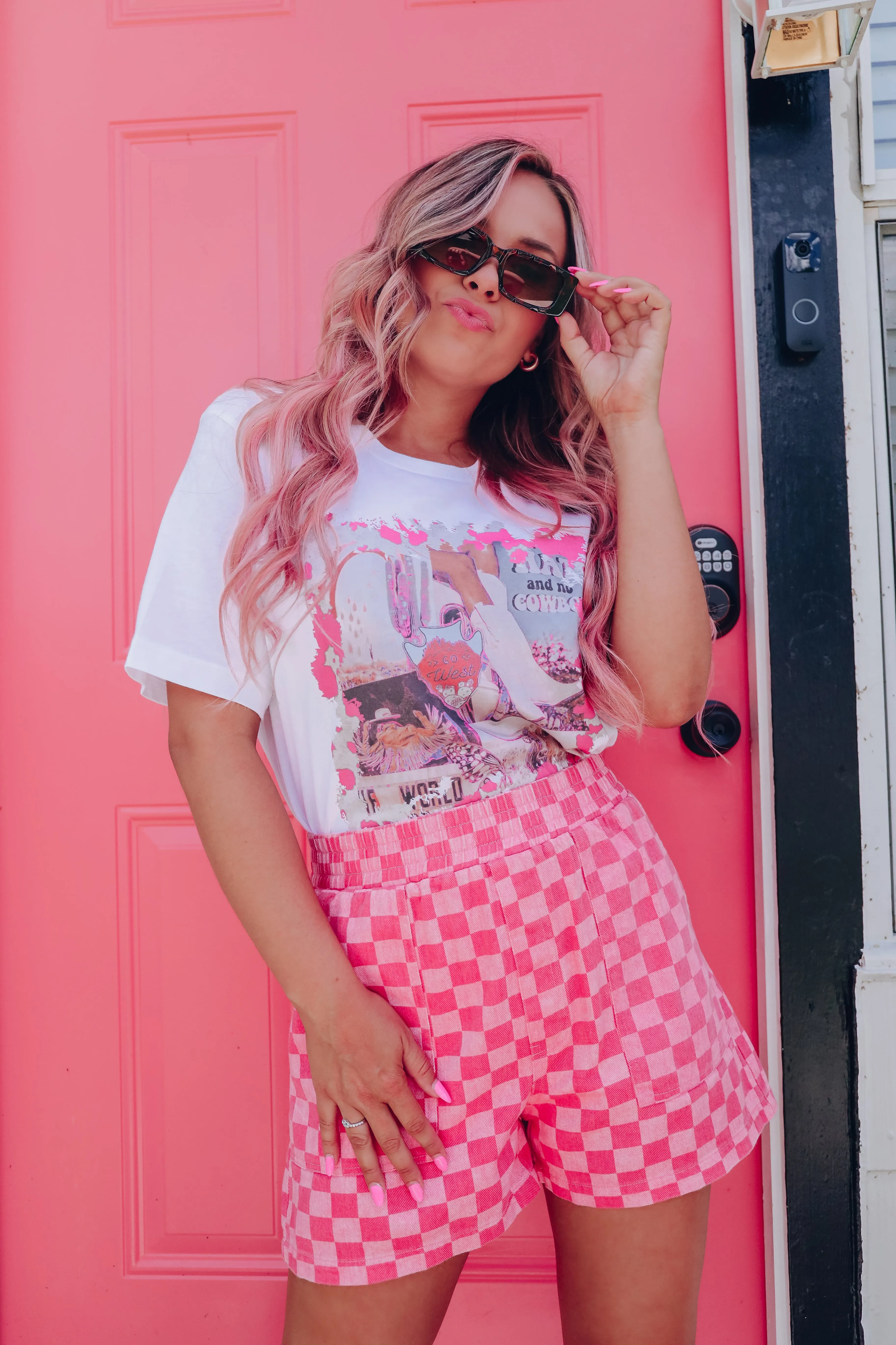 Charming Checkered Shorts - Pink
