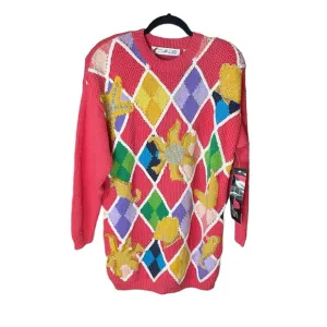 Chaus Women’s Peach Pink Sweater Sea Starfish Shells Size Medium White Purple‎