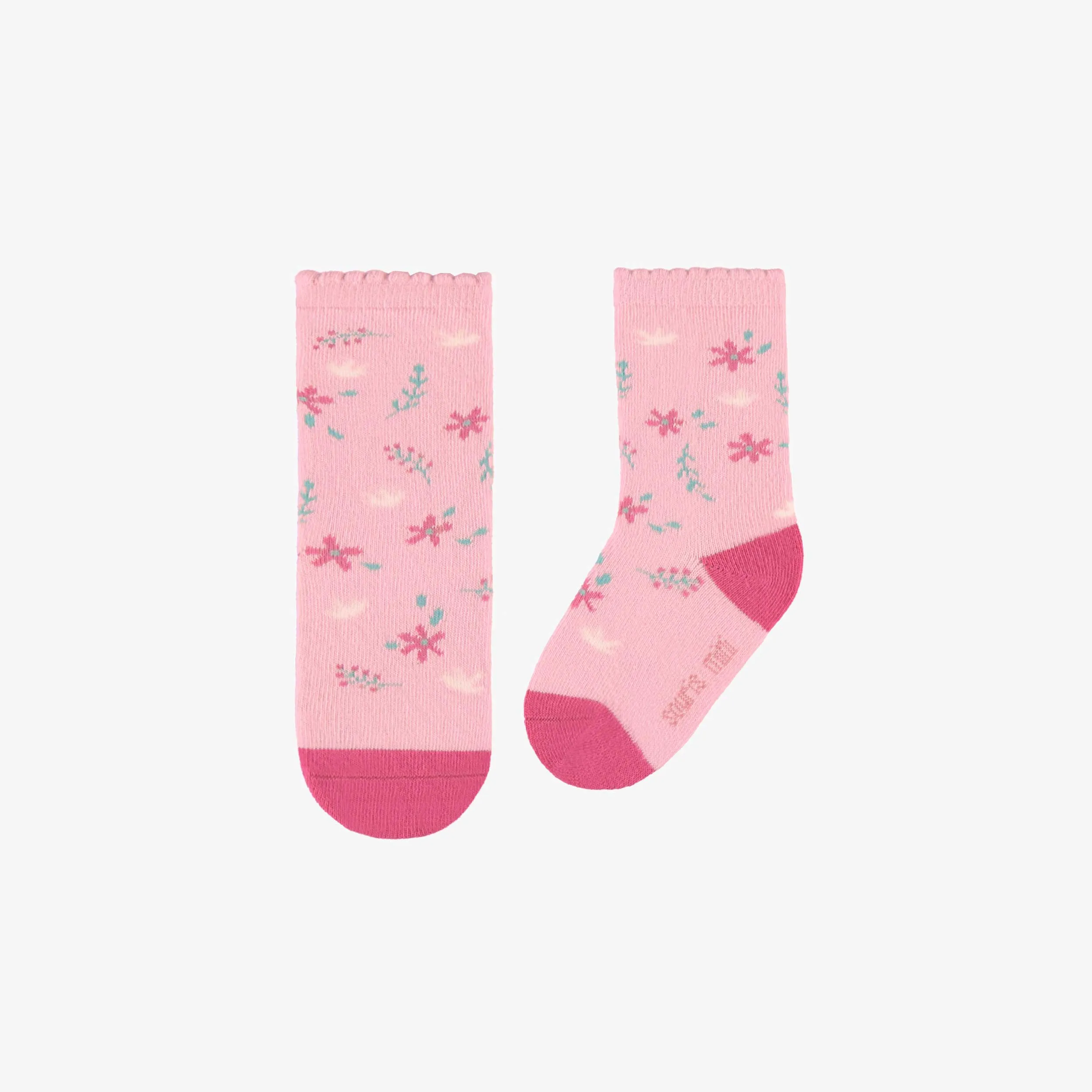 Chaussettes roses avec motifs de fleurs, bébé || Pink socks with floral all over print, baby