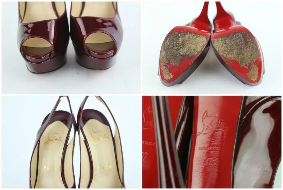 Christian Louboutin Burgundy Patent Lady Peep Sling Back 6CL118